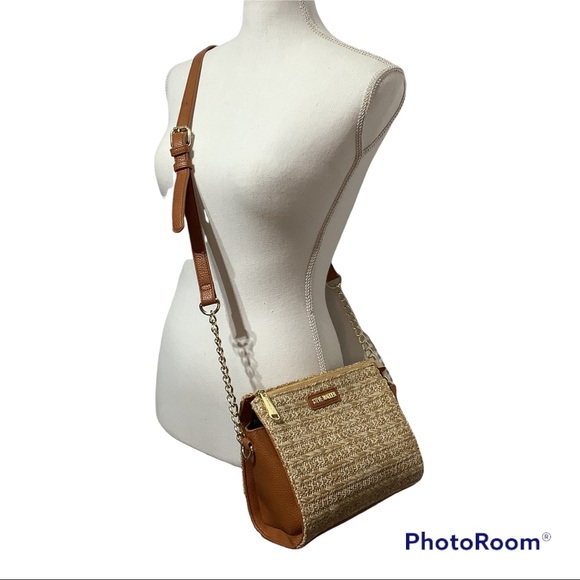 Steve Madden Handbags - Steve Madden Crossbody Bag Straw Purse Natural Lexi Seasonal Brown Tan Gold